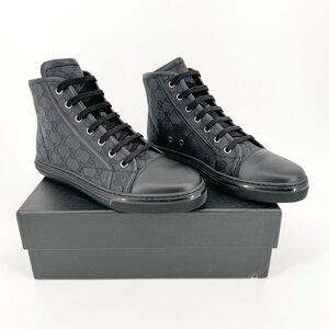 Gucci Brooklyn High Top Sneakers EU 39.5 US 9.5 Black GG Monogram Canvas Cap Toe